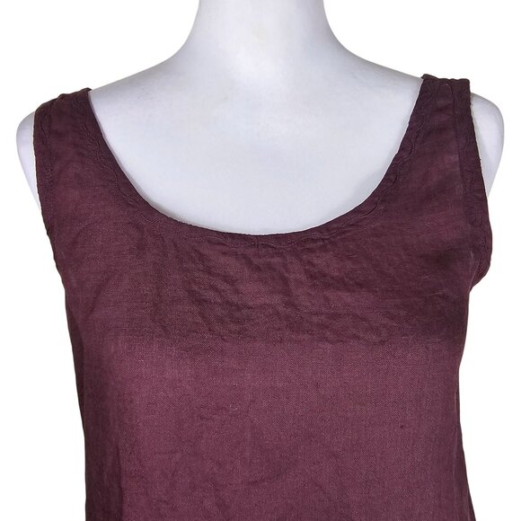 Banana Republic Irish Linen Sleeveless Tunic S Burgundy Embroidered Coastal - Picture 6 of 9